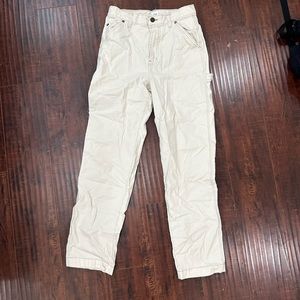 gap carpenter pants in ivory with contrast stitch high waist straight leg